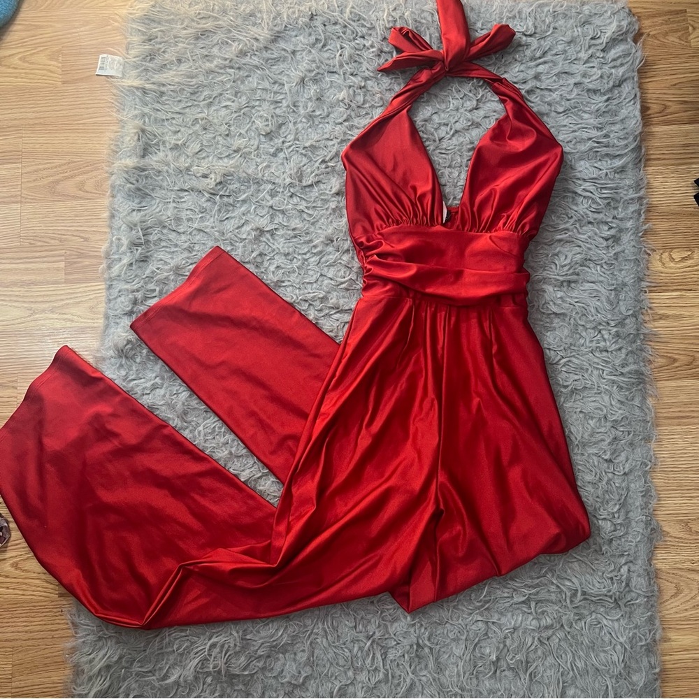 Elegant Red Halter Jumpsuit